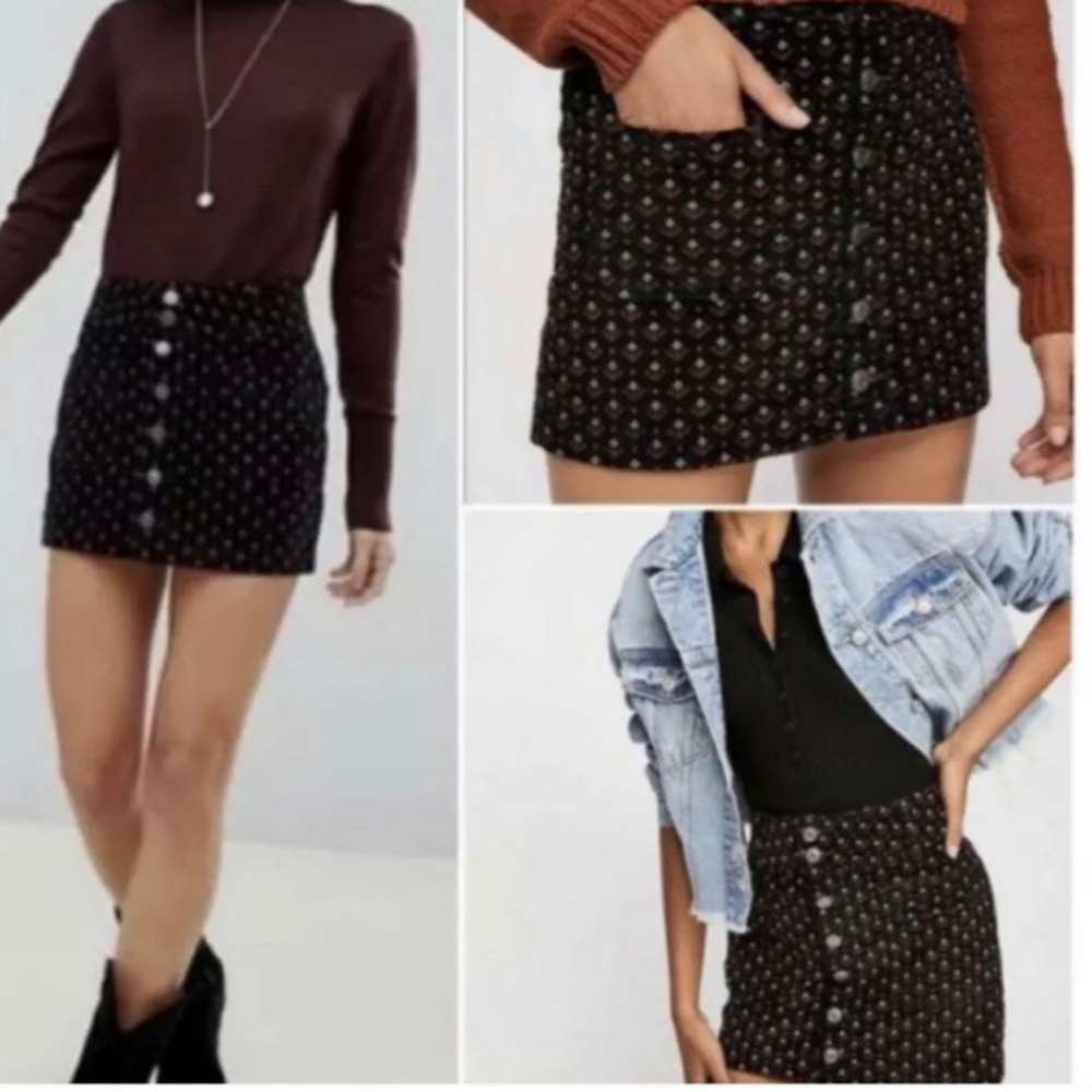 Free People Black Mini Skirt with White Accents